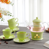田园韩式陶瓷花茶茶具套装耐热玻璃水果茶壶加热下午茶茶具礼盒装