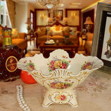 奢华家居饰品果盘欧式复古创意水果盘象牙陶瓷高档果盘客厅摆件