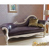 欧式实木真皮沙发贵妃椅 法式新古典紫色贵妃榻 休闲躺椅