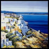 希腊爱琴海圣托里尼高档仿真油画时尚无框画客厅玄关卧室装饰挂画