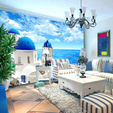 蓝色大海地中海城堡 客厅沙发电视背景墙纸壁纸 大型壁画 定制做