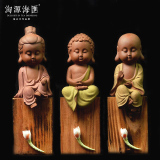 包邮Q版陶瓷佛像观音西方三圣如来地藏菩萨创意木头底座玄关摆件