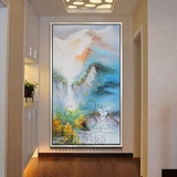 现代简约客厅玄关过道装饰画纯手绘山水风景抽象油画竖版大幅挂画