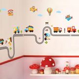 卡通动力火车轨道 小孩汽车交通工具墙贴画 儿童房卧室幼儿园贴纸