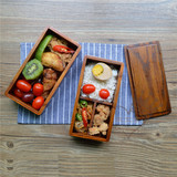 木工家出口日式双层便当盒简约实木饭盒学生餐盒寿司盒木质餐具盒