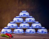 10个包邮景德镇釉下陶瓷碗青花玲珑碗套装米通瓷5英寸米饭碗中式