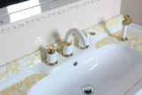 欧式浴室洗脸盆陶瓷冷热水龙头三/四件套带花洒铜白分体抽拉坐式