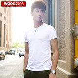 WOOG2005男士短袖T恤2016夏装韩版修身纯白色圆领纯棉打底衫男潮