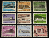 阿尔巴尼亚058◆1965年社会文化和服务建筑盖销九枚(第8枚背薄)