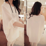 2015夏季韩版女装宽松t恤女夏中长款雪纺衫大码上衣蝙蝠袖夏装女