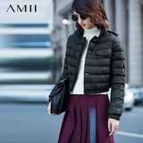Amii女装旗舰店艾米春装新款时尚大码高领扣钮短款羽绒服外套