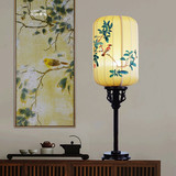 现代中式创意手绘花鸟木质丝麻台灯鹂语卧室书房样板间复古装饰