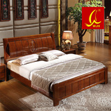 全实木床简约现代组装橡木双人床1.8米中式雕花气动高箱储物婚床