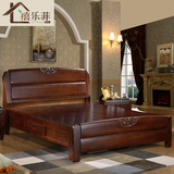 中式全实木床1.8米 双人床1.5橡木床高箱床雕花储物木床卧室大床