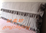 韩版公主浅灰色纯棉布艺荷叶边蕾丝床头套床头罩床头盖布床头帘