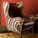 促销欧式美式布艺沙发真皮个性老虎椅单人斑马纹沙发面料高背复古