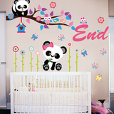 墙贴儿童房幼儿园客厅卧室背景卡通装饰贴纸壁纸可爱熊猫猫头鹰