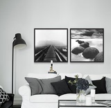 北欧黑白装饰画复古怀旧风景照片客厅沙发背景墙组合挂画餐厅壁画