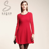 SODOM/舜专柜正品高端女装 镶钻圆领长袖红色礼服连衣裙153CL1198