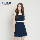 PRICH2016夏季新品圆领蕾丝短袖纯色连衣裙PROW62503M