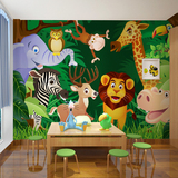 儿童房卧室床头卡通动物背景墙壁纸墙纸无缝大型壁画 丛林总动员