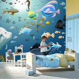 大型壁画儿童房环保壁纸海洋3d墙纸壁画无纺布防水墙纸卧室