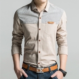 卡宾2016春装新款男士牛仔衬衫韩版修身商务休闲长袖衬衣青年男装