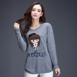 秋冬季韩版宽松显瘦圆领低领套头卡通毛衣线衣中长款针织毛衫女装