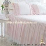 LACESHABBY韩国进口代购清新淡粉色蕾丝百褶棉质布艺床裙床单床笠