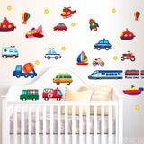 卡通动漫墙贴儿童房卧室男孩床头墙面装饰贴纸贴画彩色车玩具汽车
