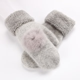 新品兔毛球包指手套女冬天学生可爱韩版全指羊毛毛绒双层加厚保暖