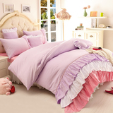 彩虹韩版公主款拼色床裙四件套 粉色紫色黄色蓝色公主风床罩床品