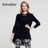 Koradior/珂莱蒂尔正品女春款新品韩版蕾丝拼接修身假两件针织衫