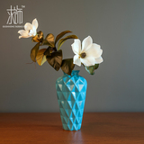 求饰 现代简约 蓝色陶瓷花瓶仿真玉兰花套装花艺家居餐桌插花装饰