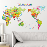 卡通创意世界地图儿童房自粘墙纸贴画幼儿园教室墙壁装饰画墙贴纸