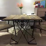 美式变形餐桌折叠桌可伸缩多功能桌子正方形茶几铁艺实木置物架