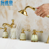 独立式 天然玉石浴缸水龙头5件套贵妃浴缸边上沿金色全铜花洒套装