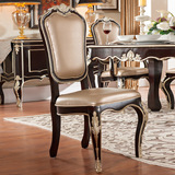 欧式餐椅子新古典包皮椅子宜家实木书桌布艺饭椅雕花描银创意家具