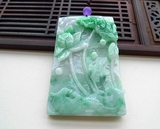 （凤凰冷翠）：天然A货翡翠：老坑精雕莹润飘阳绿鸳鸯戏水挂件