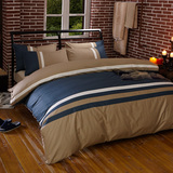 正品床上用品条纹四件套男士简约1.2m1.5m单人床全棉纯色床笠床单