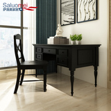 简约现代美式书桌椅组合全实木家具 1.4米书房深黑色五抽大写字台
