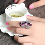 欧美花朵戒指女日韩潮人时尚夸张指环水晶复古小饰品个性食指戒指