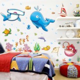 可移除卡通鱼浴室玻璃卫生间防水瓷砖墙贴纸儿童房卧室幼儿园贴画