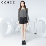 CCDD2016春装专柜正品新款女装黑白圆波点长袖衬衫上衣