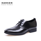 哈森HARSON2016夏季水染牛皮革男鞋低跟系带圆头正装鞋MM69126