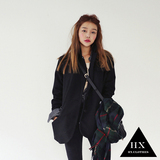 HX CLOTHES韩国秋冬大码女装短款黑色西装羊毛呢外套气质呢子大衣