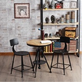 美式铁艺咖啡桌椅组合可升降茶几做旧圆桌复古实木桌椅吧台三件套