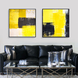 留白艺术抽象手绘黄色色块三油画客厅玄关沙发背景墙挂画