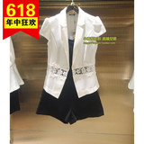 百丝BAISI专柜正品15夏装时尚修身气质百搭短袖西装外套AJA504044