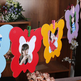 韩版创意悬挂纸相框卡通儿童宝宝悬挂式照片墙送夹子麻绳5寸6枚